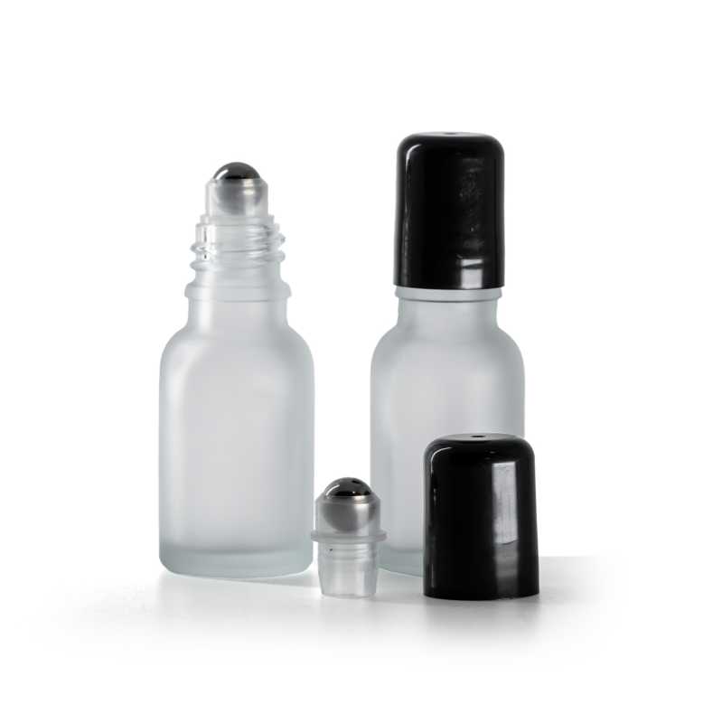 Flacone in vetro roll-on, trasparente satinato, 15 ml