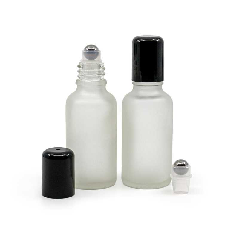 Bottiglia in vetro satinato trasparente con roll-on, 30 ml