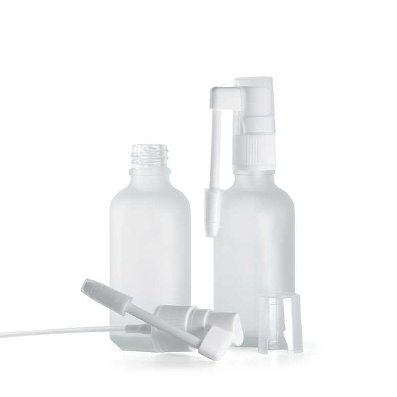 Bottiglia in vetro satinato trasparente, spray orale bianco, 50 ml