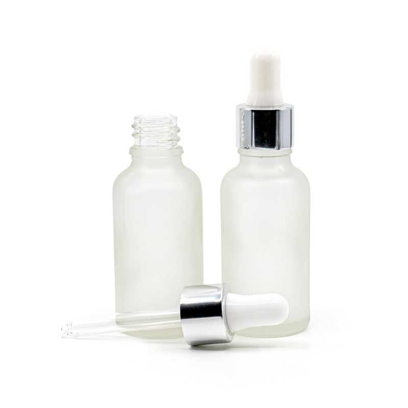 Flacone in vetro satinato trasparente, contagocce argento, 30 ml