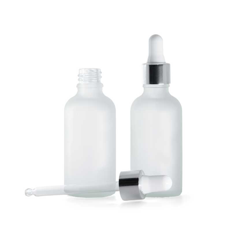 Flacone in vetro satinato trasparente, contagocce argento lucido, 50 ml