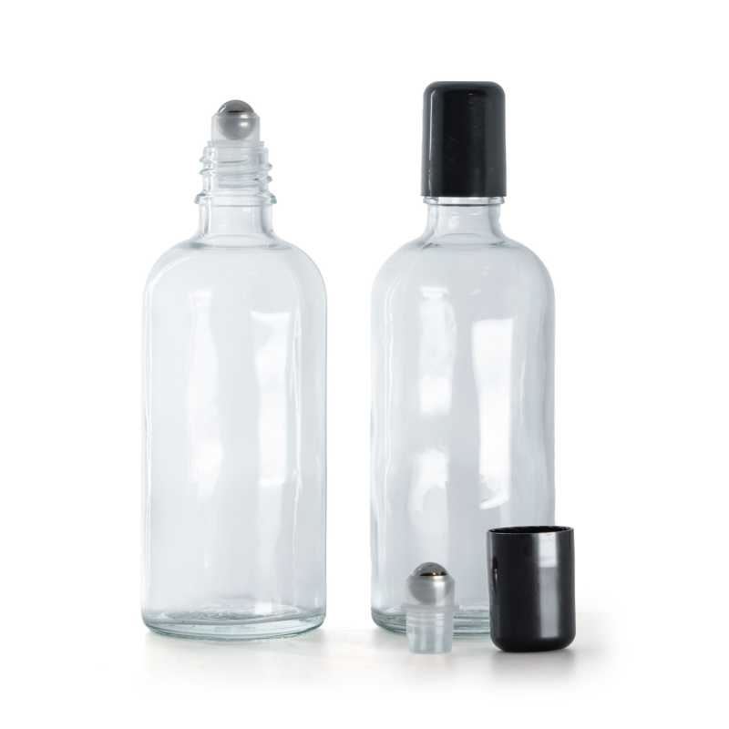 Bottiglia in vetro, trasparente, roll-on, 100 ml