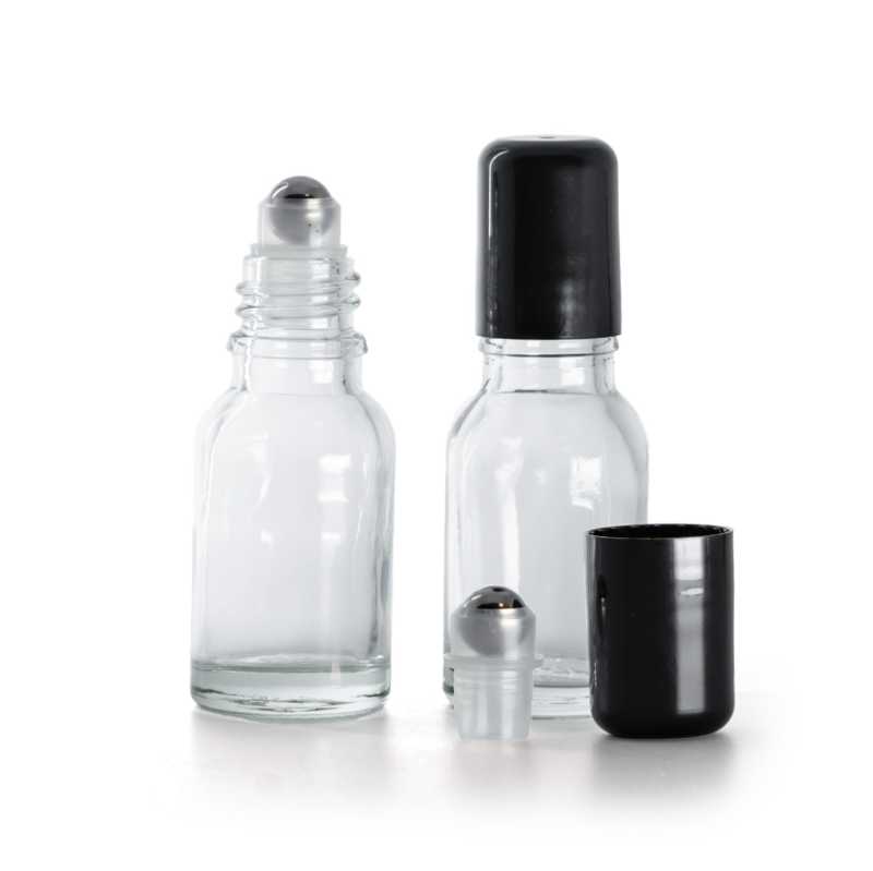 Flacone in vetro, trasparente, roll-on, 15 ml