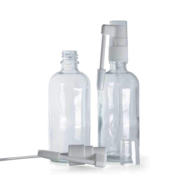 Flacone in vetro, trasparente, spray orale, 100 ml