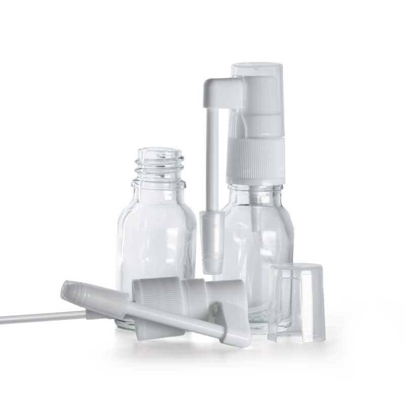 Flacone in vetro, trasparente, spray orale, 15 ml