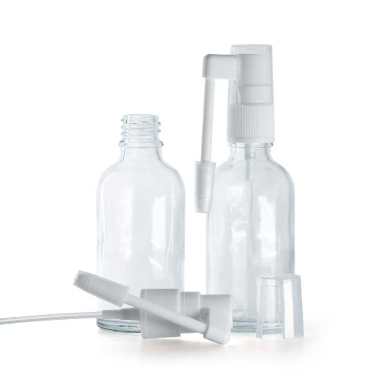 Flacone in vetro, trasparente, spruzzatore orale, 50 ml