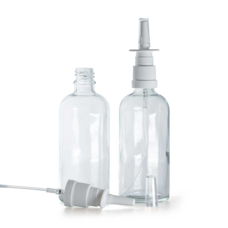 Flacone in vetro, spruzzatore nasale, trasparente, 100 ml
