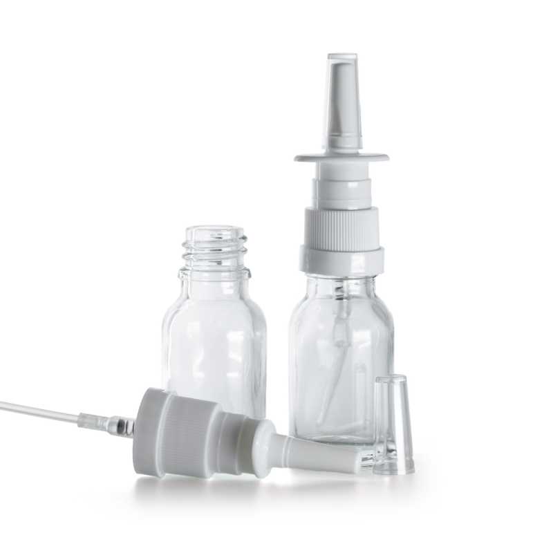Bottiglia in vetro, trasparente, spruzzatore nasale, 15 ml