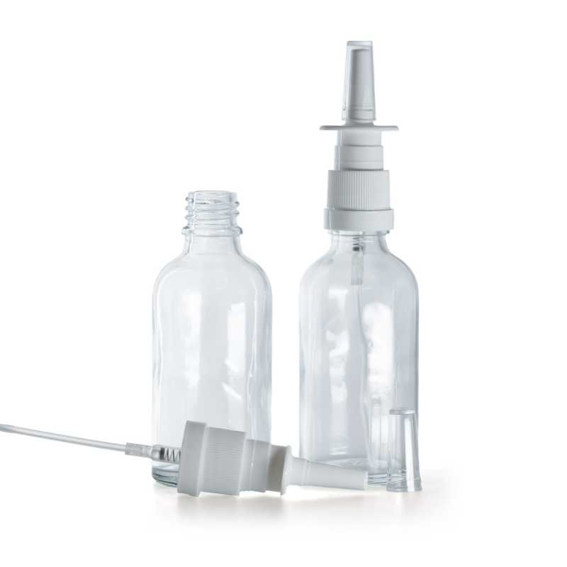 Bottiglia in vetro, trasparente, spruzzatore nasale, 50 ml