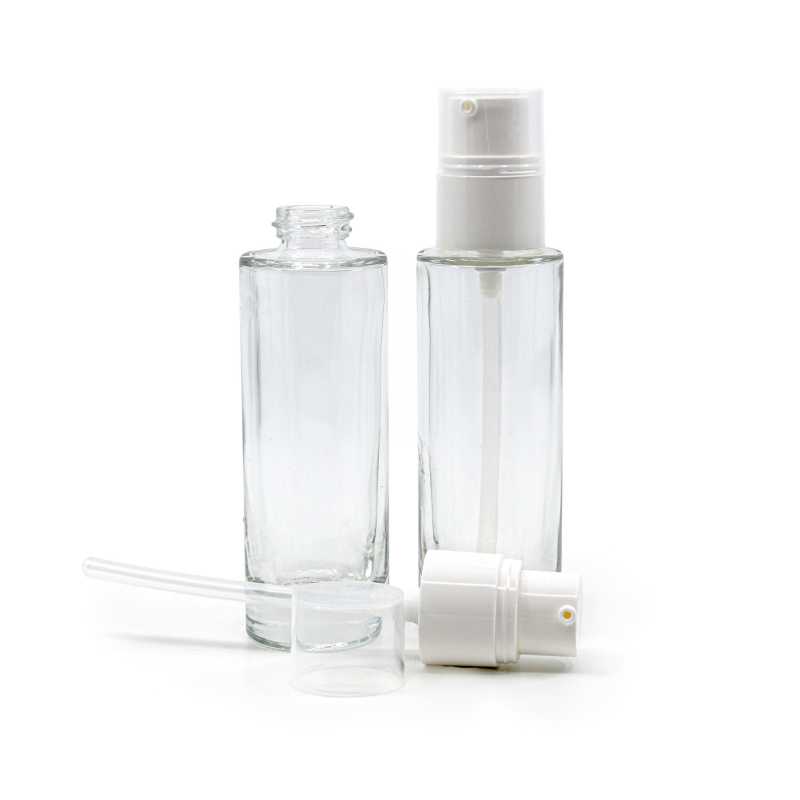 Flacone in vetro, trasparente, pompa bianca, 30 ml