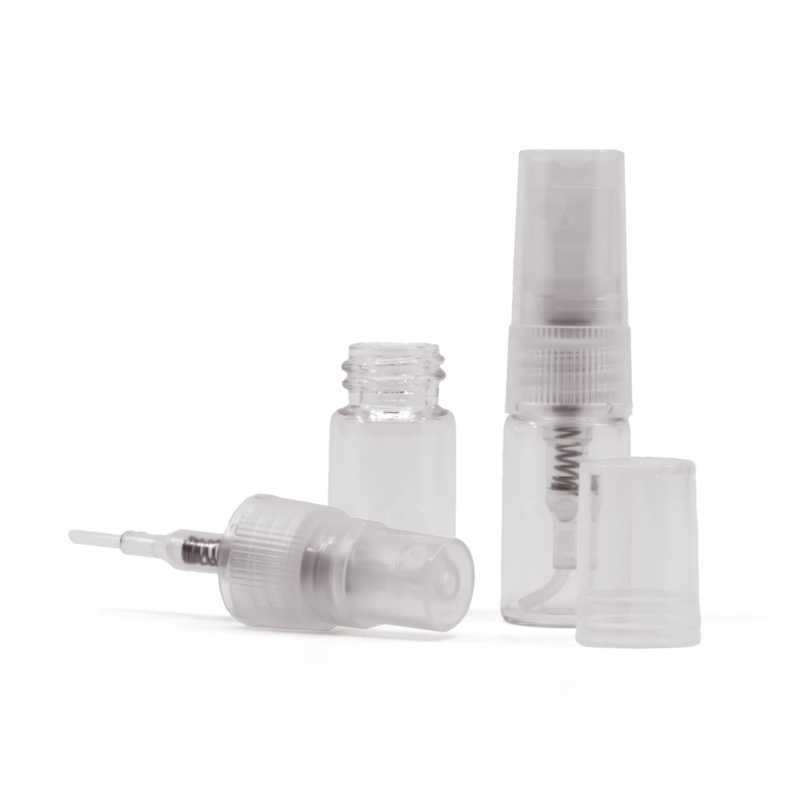 Flacone in vetro per profumo, trasparente, con spruzzatore, 2 ml