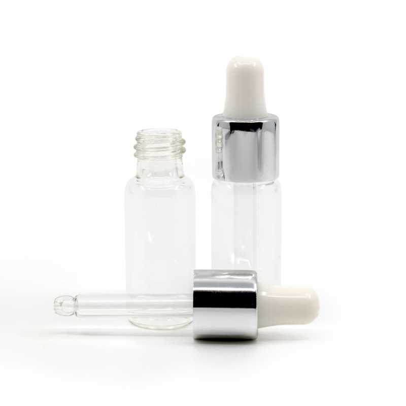 Flacone in vetro trasparente, contagocce argento, 6 ml