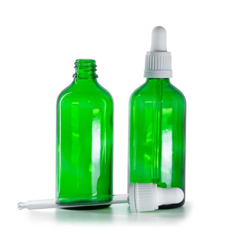 Flacone in vetro, verde, contagocce bianco, 100 ml