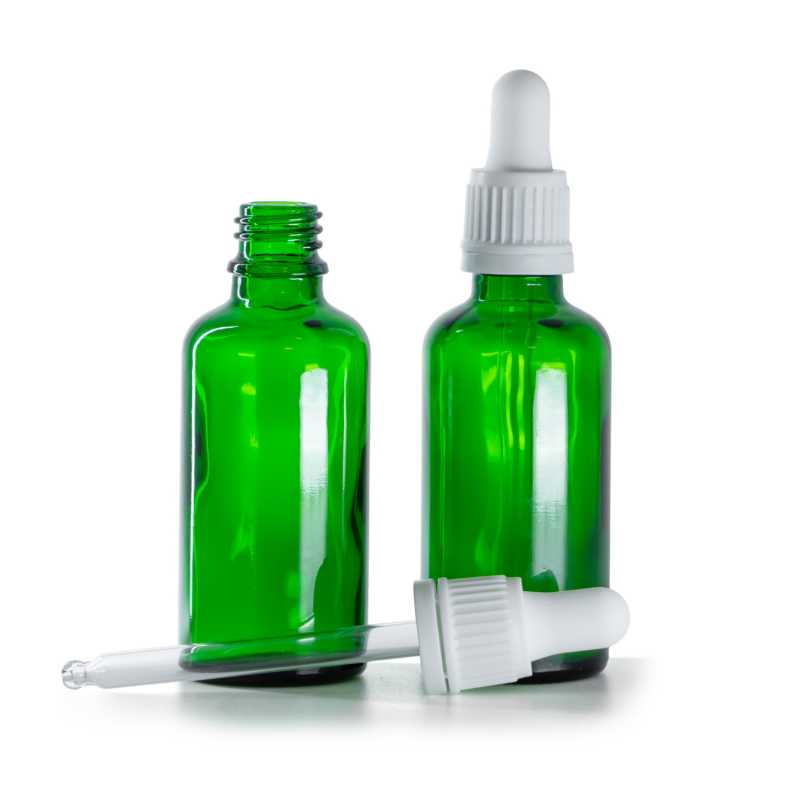 Bottiglia in vetro, verde, contagocce bianco, 50 ml