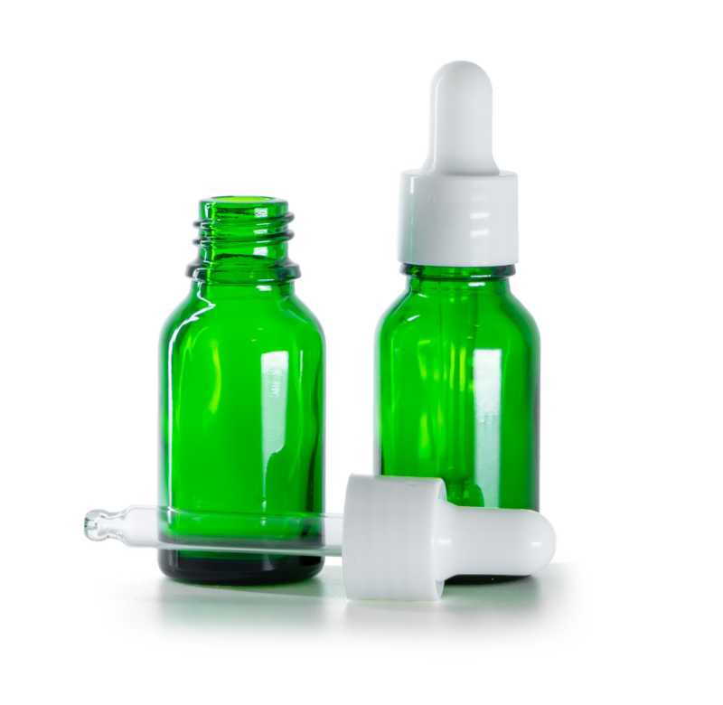 Flacone in vetro, verde, contagocce bianco lucido, 15 ml