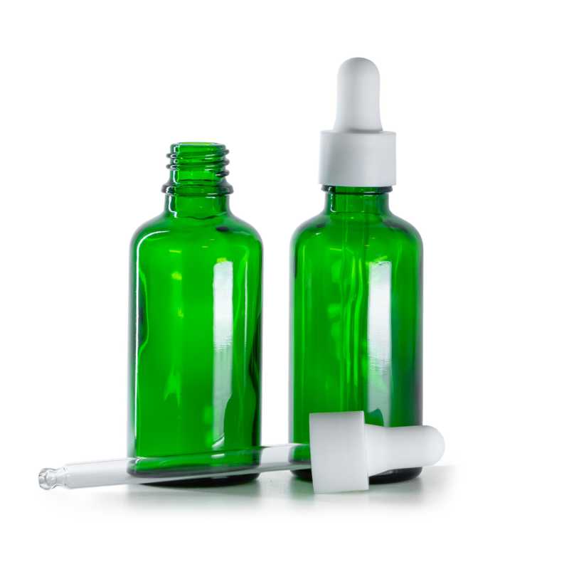Flacone in vetro, contagocce bianco opaco liscio, verde, 50 ml