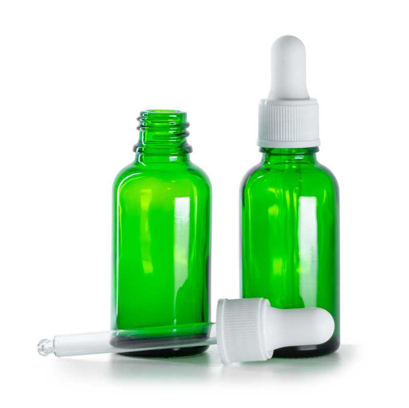 Flacone in vetro, verde, contagocce bianco opaco, 30 ml