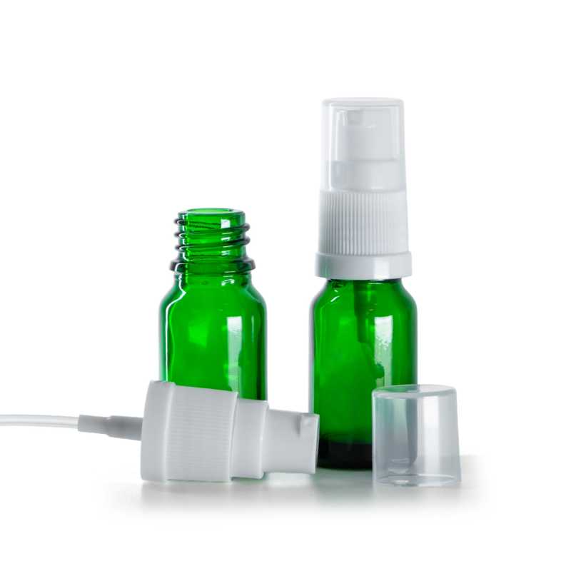 Flacone in vetro, verde, erogatore lozione bianco, 10 ml