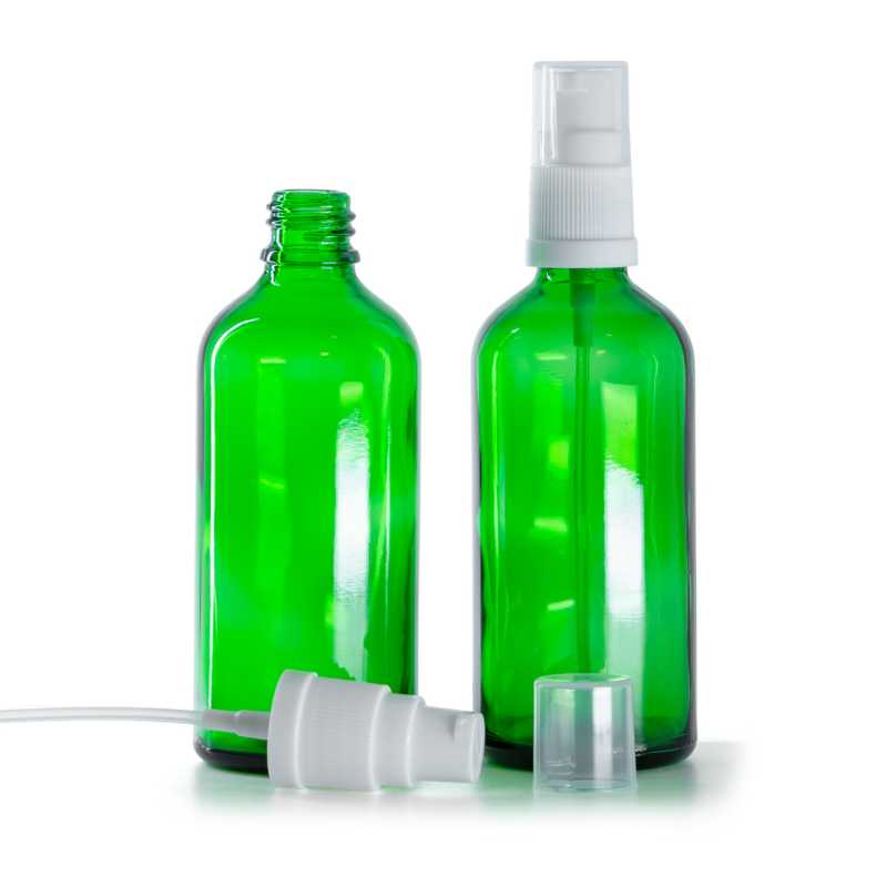 Flacone in vetro, verde, dosatore bianco, 100 ml