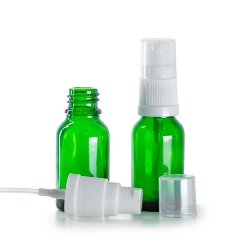 Flacone in vetro, verde, dosatore bianco, 15 ml