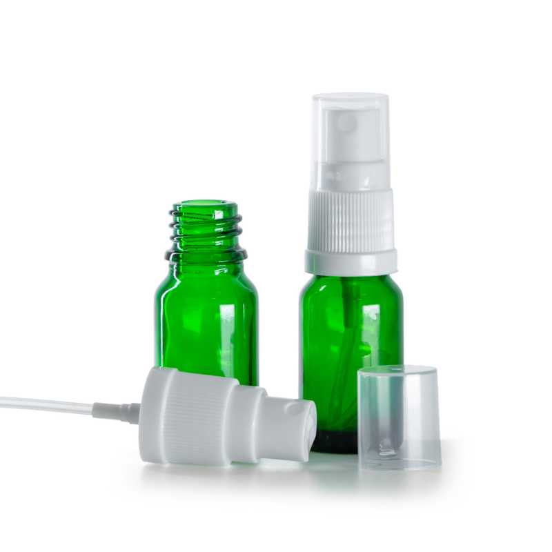 Flacone in vetro, verde, spruzzatore bianco, 10 ml