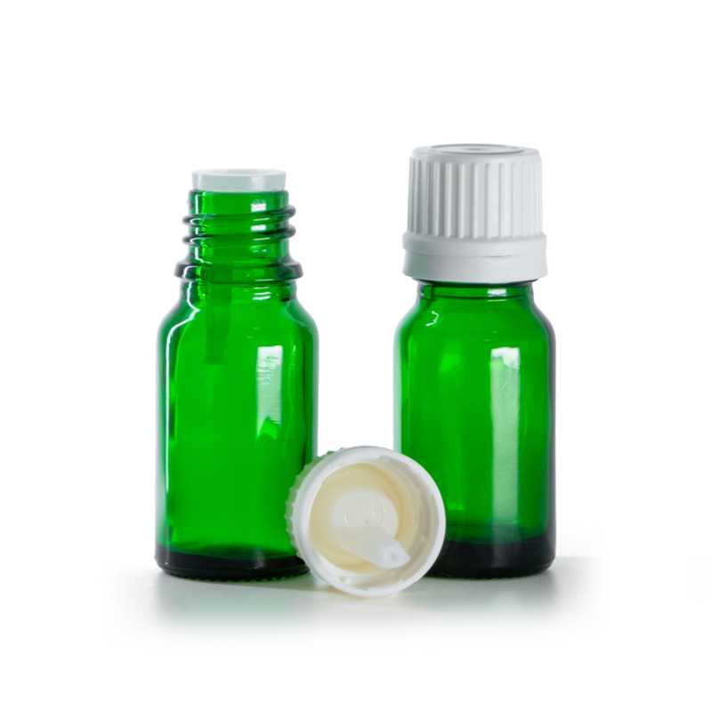 Flacone di vetro verde, contagocce bianco, 10 ml