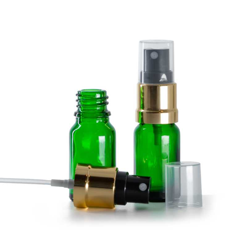Flacone in vetro, verde, spruzzatore nero oro lucido, 10 ml