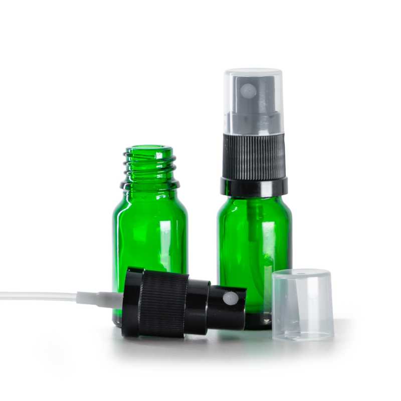 Flacone in vetro, verde, spruzzatore nero, 10 ml