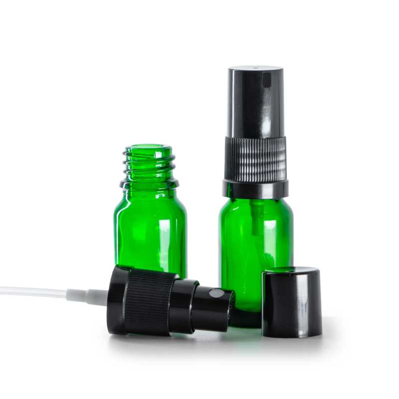 Bottiglia in vetro, verde, spruzzatore, nero, 10 ml