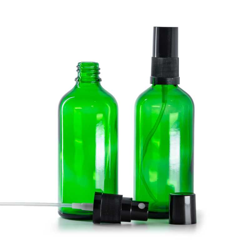 Flacone di vetro, verde, spruzzatore, nero, 100 ml