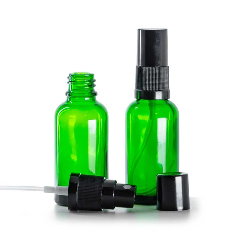 Flacone in vetro, verde, spruzzatore, nero, 30 ml