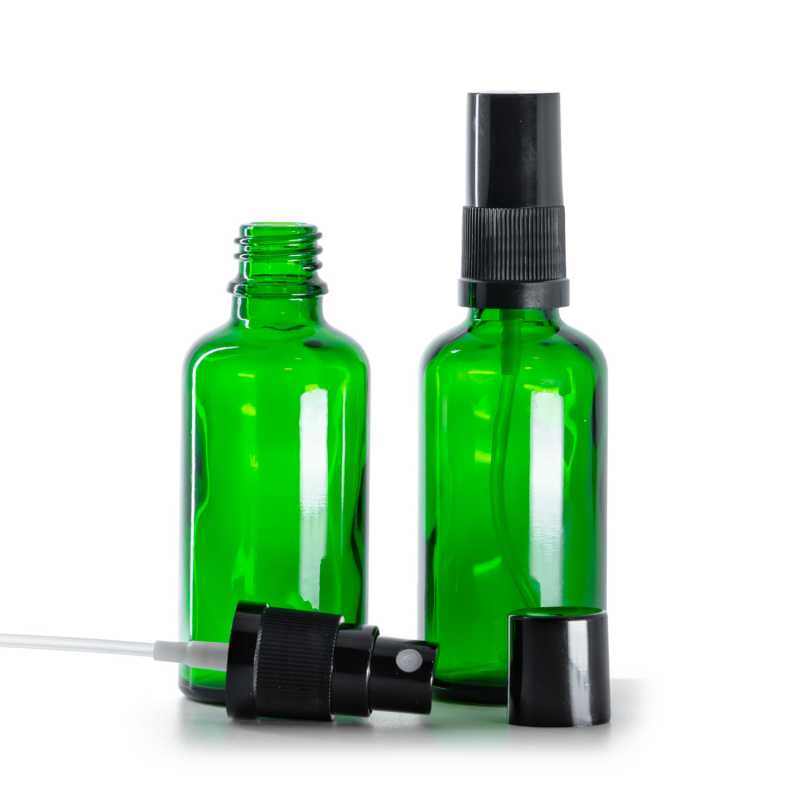 Bottiglia in vetro, verde, spruzzatore, nero, 50 ml