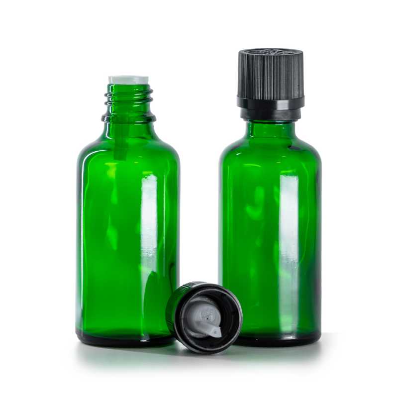 Bottiglia in vetro, verde, anello nero con contagocce, 50 ml
