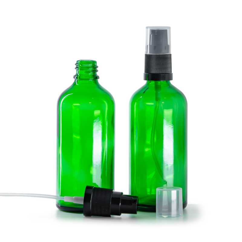 Flacone in vetro, verde, dosatore lozione, 100 ml