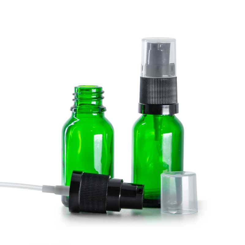 Bottiglia in vetro verde, dosatore lozione, 15 ml
