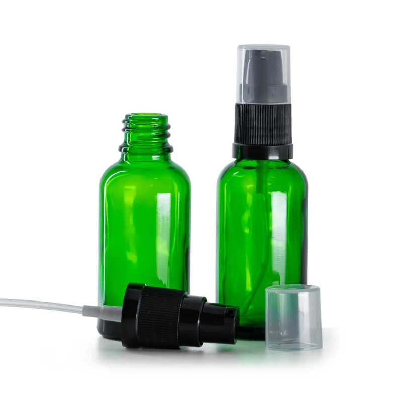 Flacone in vetro, verde, dosatore lozione, 30 ml