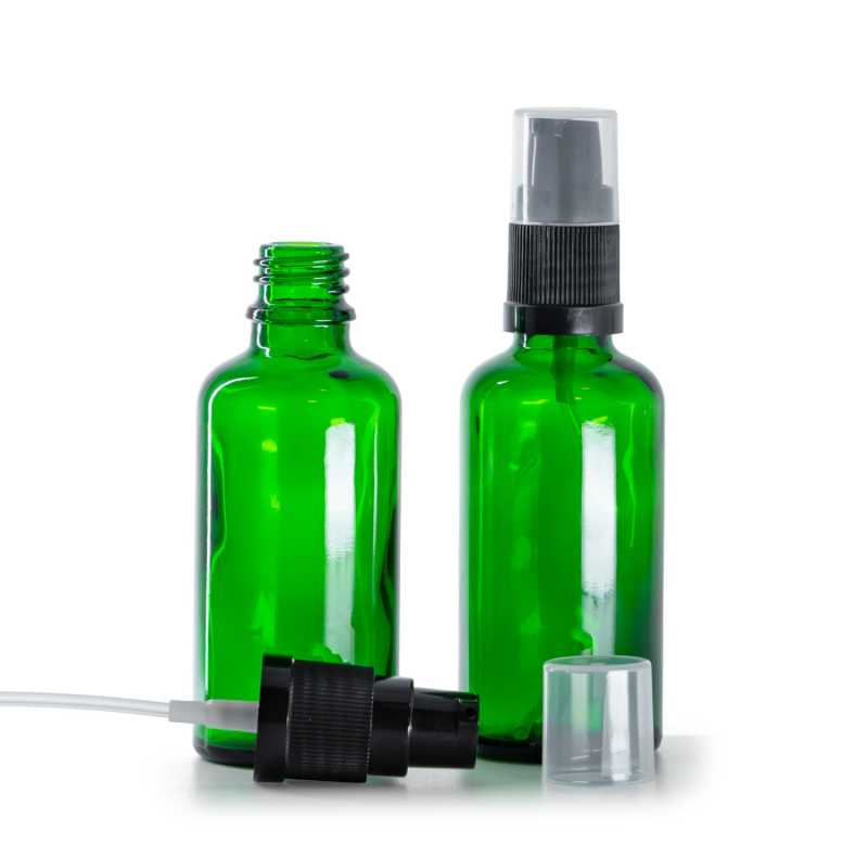 Bottiglia in vetro, verde, dosatore lozione, 50 ml