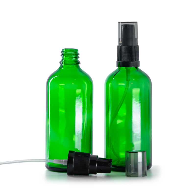 Flaconcino di vetro verde, dosatore di crema con sopra-tappo fumé, 100 ml
