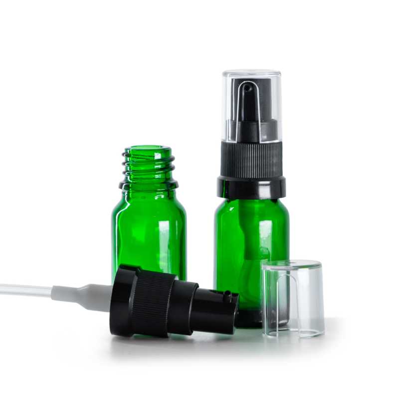 Bottiglia in vetro, verde, dosatore per olio, 10 ml