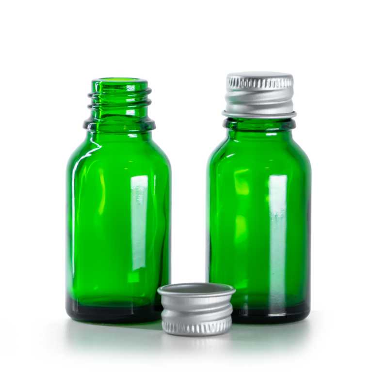 Flacone di vetro verde, tappo in alluminio, 15 ml