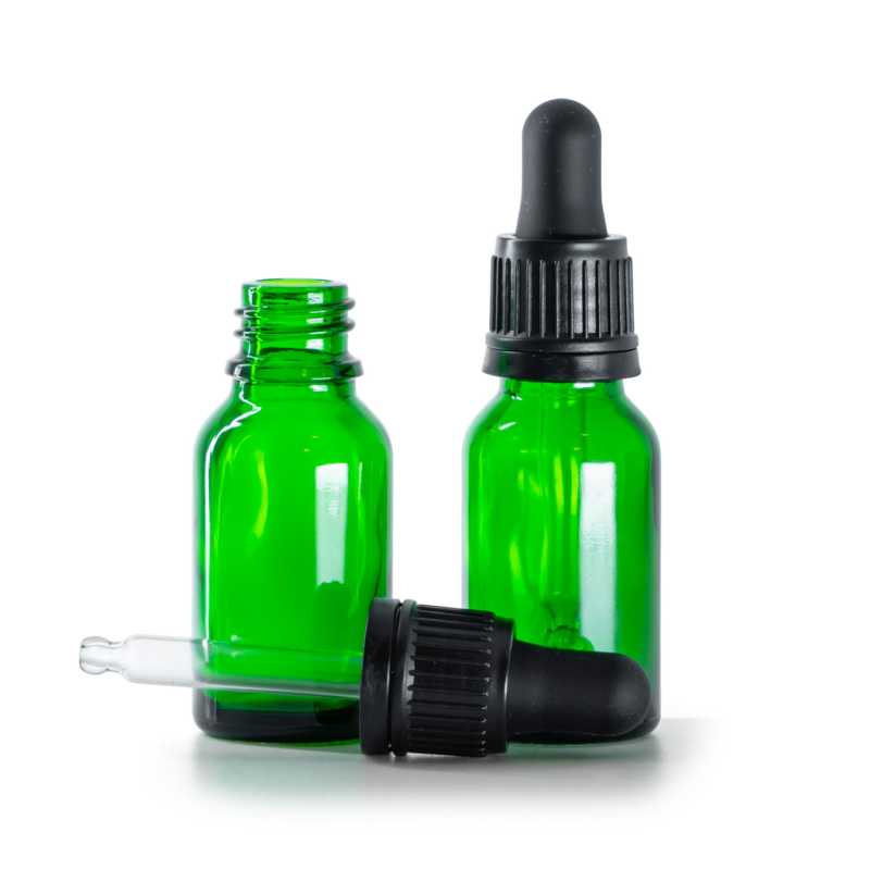 Flacone in vetro, contagocce nero, verde, 15 ml