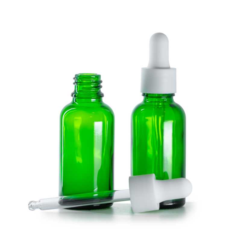 Flacone in vetro, verde, contagocce bianco opaco liscio, 30 ml