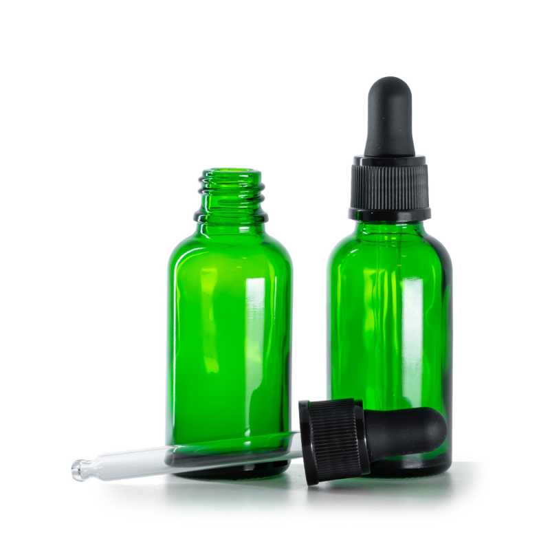 Contenitore in vetro, verde, contagocce nero opaco, 30 ml