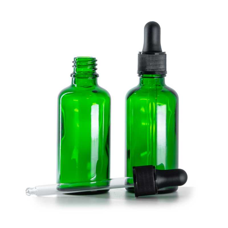 Flacone in vetro, verde, contagocce nero opaco, 50 ml