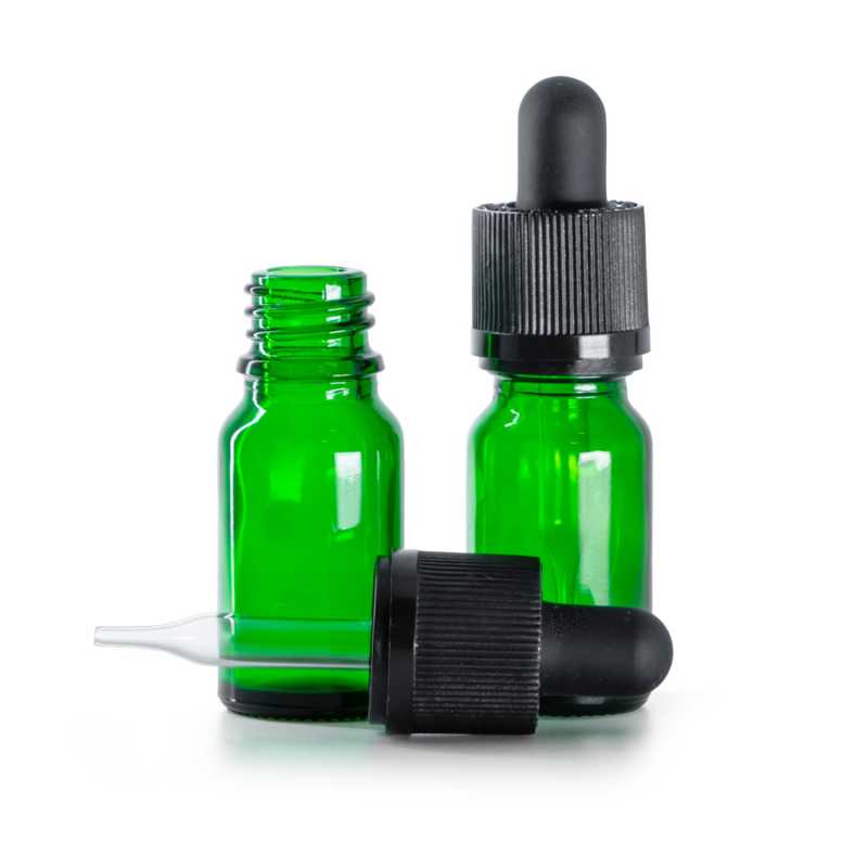 Flacone in vetro, verde, contagocce di sicurezza, 10 ml