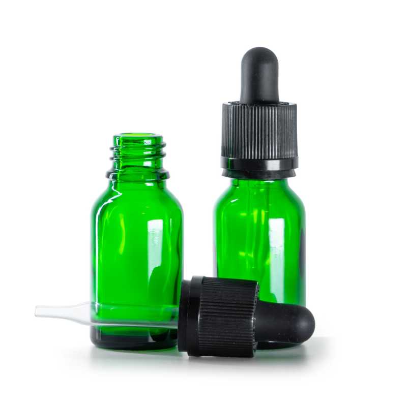 Flacone in vetro, contagocce di sicurezza, verde, 15 ml