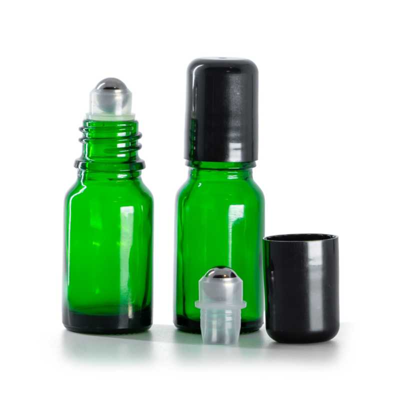 Bottiglia in vetro, verde, roll-on, 10 ml