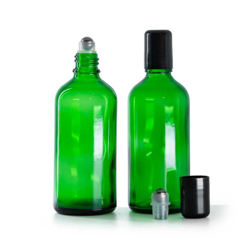 Bottiglia in vetro, verde, roll-on, 100 ml
