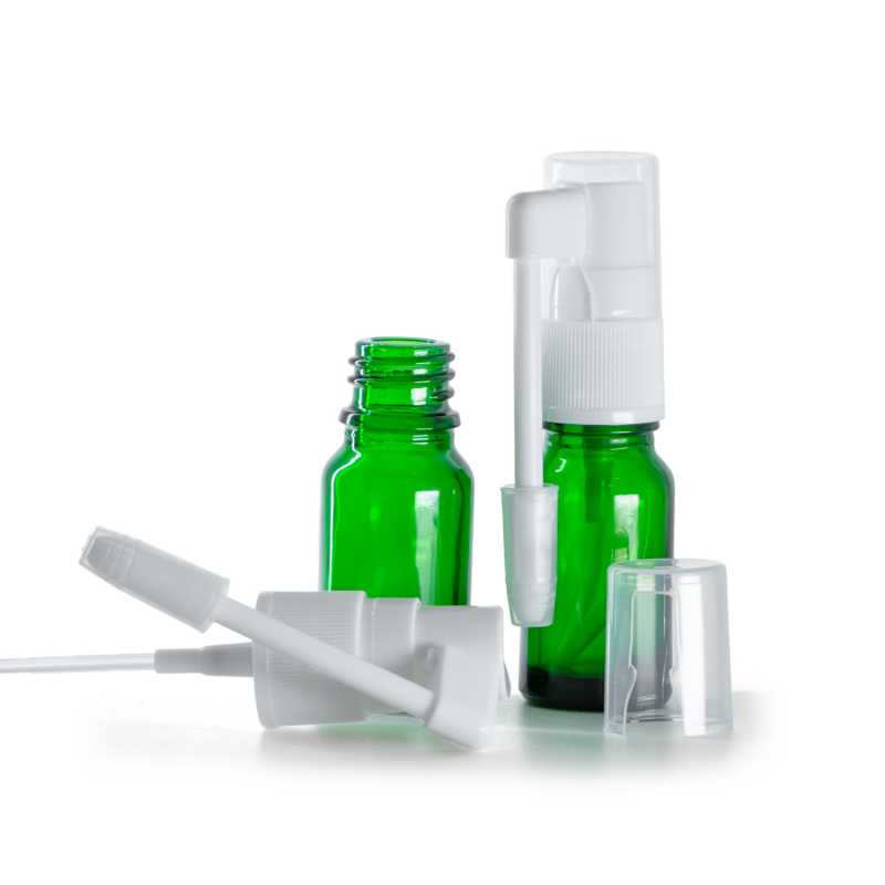 Bottiglia in vetro, spray orale, verde, 10 ml