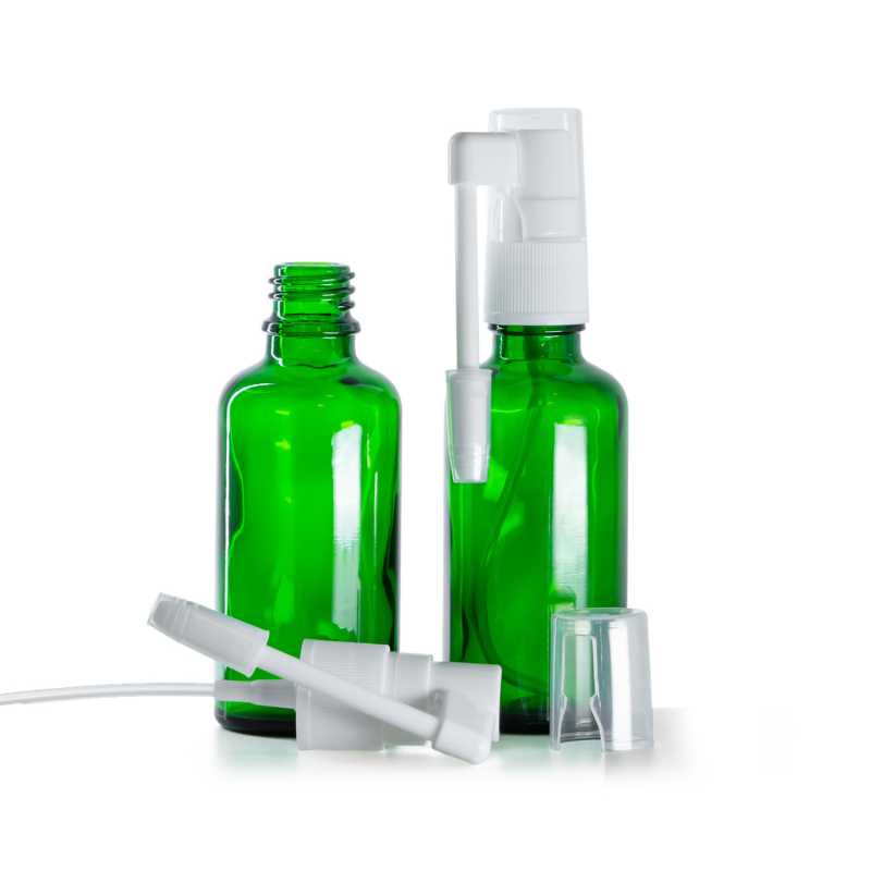 Bottiglia in vetro, verde, spruzzatore orale, 50 ml